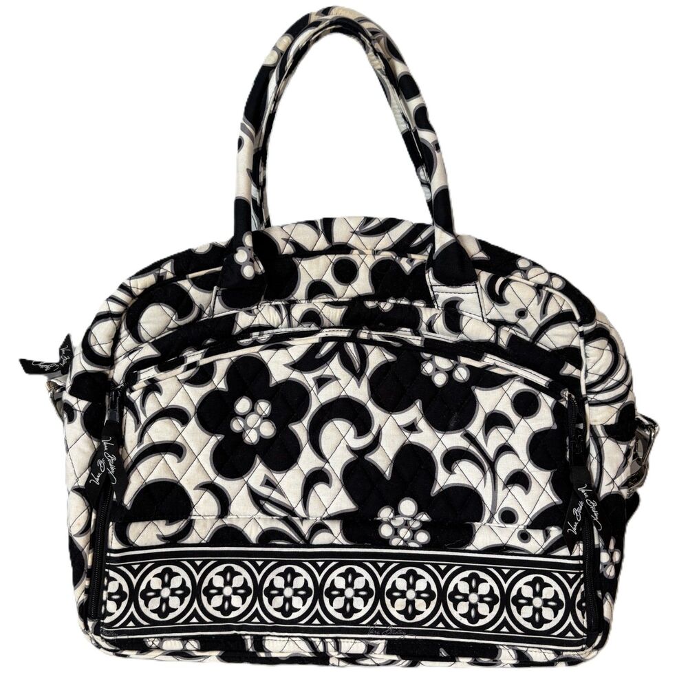 Vera Bradley Metropolitan Night & Day Laptop Diaper Bag Black White Full Zip